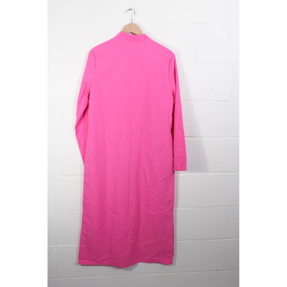 SHEIN Midi Dress Women Large Hot Pink Mandarin Collar Long Sleeve Keyhole Neck - Picture 5 of 6